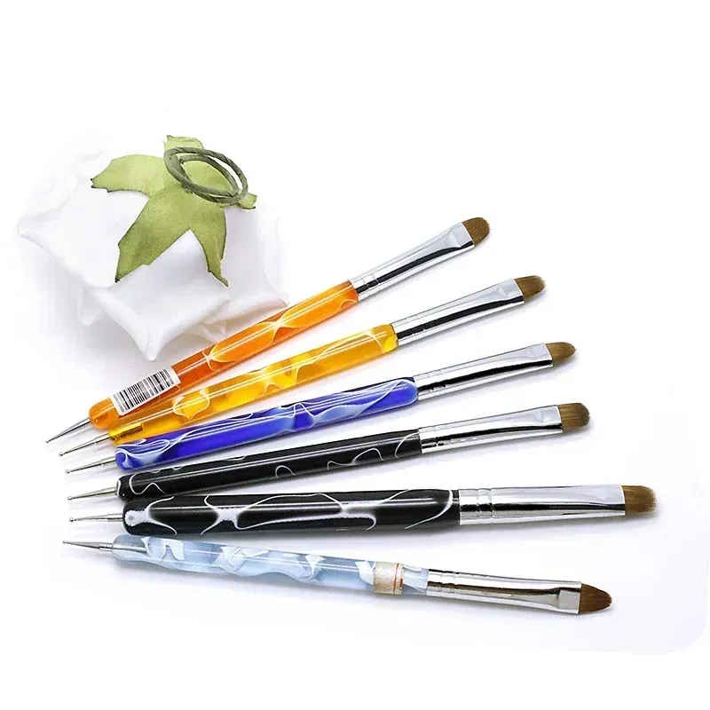 Color: Ivory - TIANMI Kolinsky French Nail Art Brush Dual End Nail Art Dotting Pen Acrylic Drawing Rhinestone UV Gel Painting Manicure Tool