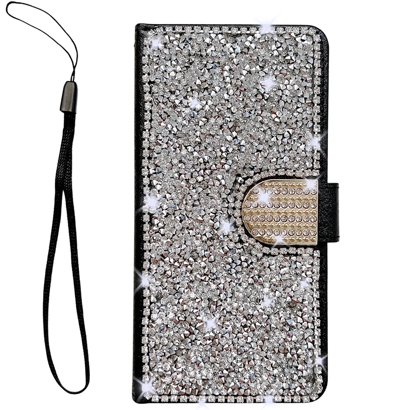 Color: Silver, Material: CANVAS - Glitter Diamond Wallet Leather Case For Samsung Galaxy A14 A15 A16 A35 A55 A34 A54 S25 Ultra S24 FE S23 S22 S21 S20 Plus