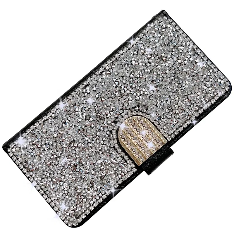 Color: Silver, Material: CANVAS - Glitter Diamond Wallet Leather Case For Samsung Galaxy A14 A15 A16 A35 A55 A34 A54 S25 Ultra S24 FE S23 S22 S21 S20 Plus