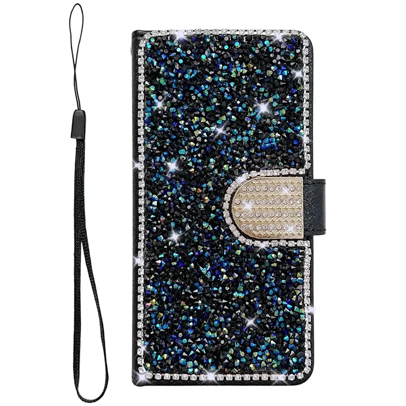 Color: Silver, Material: CANVAS - Glitter Diamond Wallet Leather Case For Samsung Galaxy A14 A15 A16 A35 A55 A34 A54 S25 Ultra S24 FE S23 S22 S21 S20 Plus