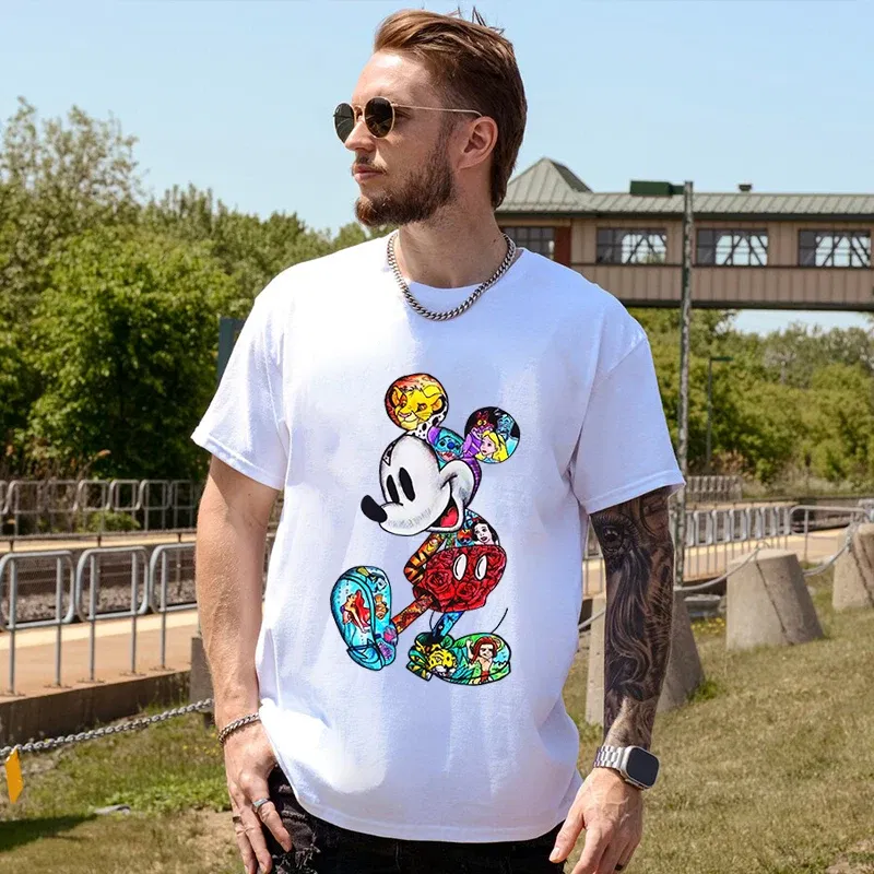 Color: green, Size: L - Disney Couples Mickey Mouse Minnie Print T-shirt Couples Men's and Women's Cotton Short Sleeve Casual Tops