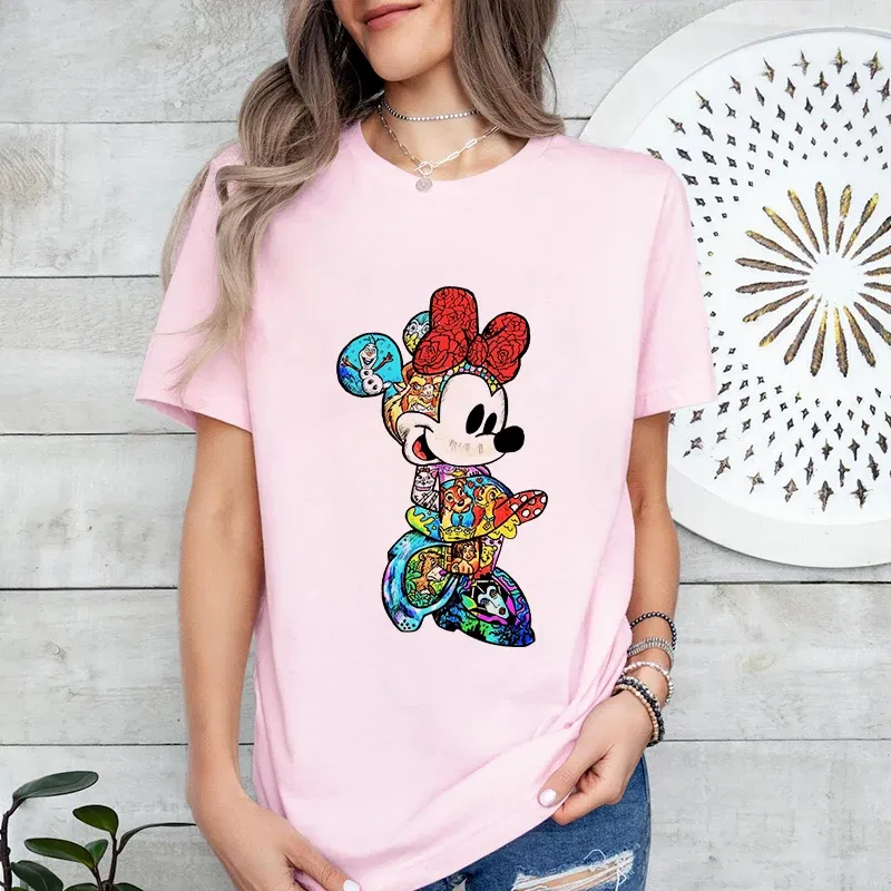 Color: green, Size: L - Disney Couples Mickey Mouse Minnie Print T-shirt Couples Men's and Women's Cotton Short Sleeve Casual Tops