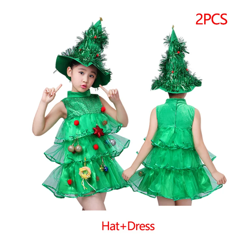 Color: MULTI, Kid Size: 4T - New Year Kids Santa Claus Costume Green Elf Cosplay Christmas Carnival Party Fancy Dress for Girls Boys Red Xmas Clothes Set