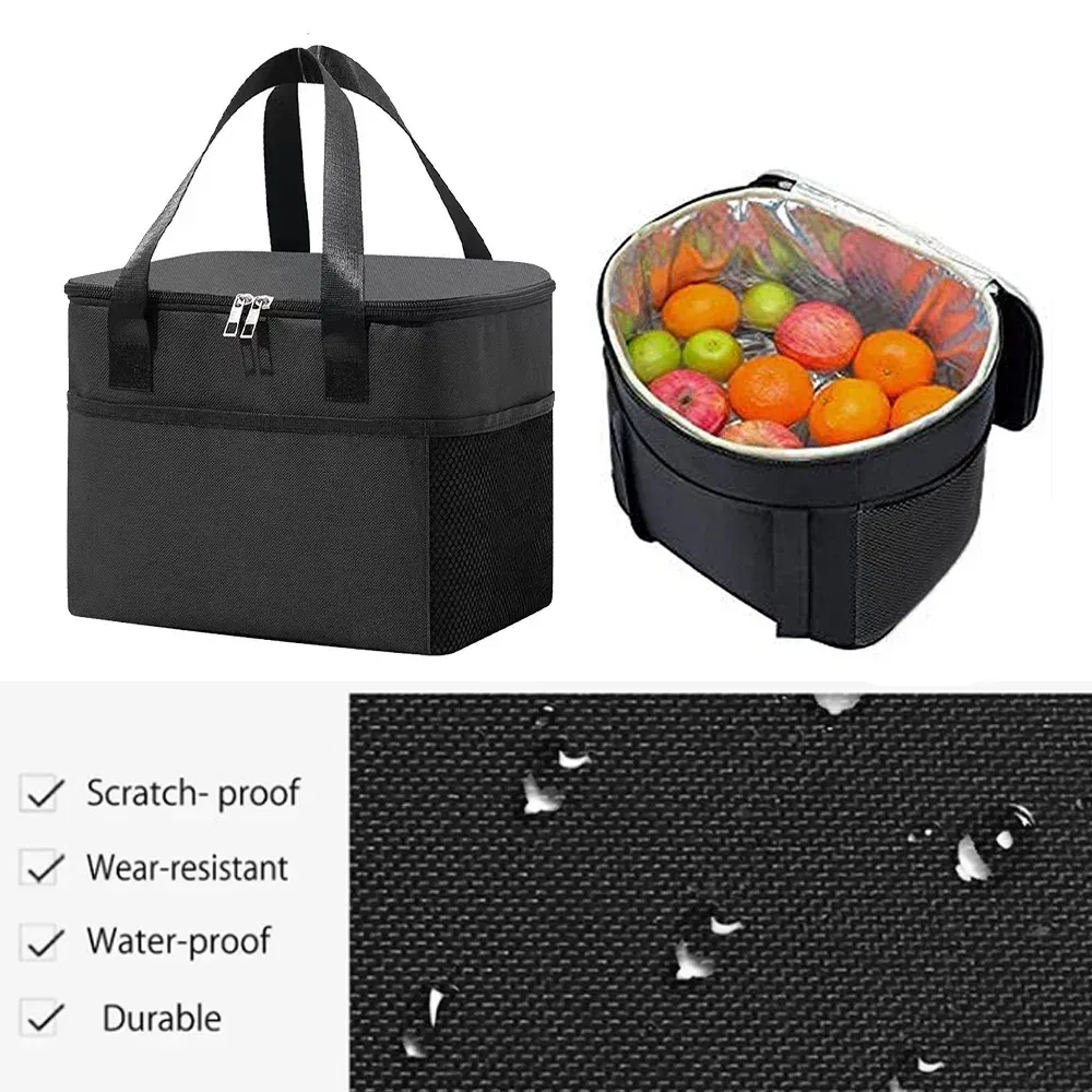 Color: Dark Grey - Thermal Bag Portable Lunch Bags Insulated Cooler Bag Food Bento Bags Printing Gold Letter Series Travel Picnic Storage Ice Bags