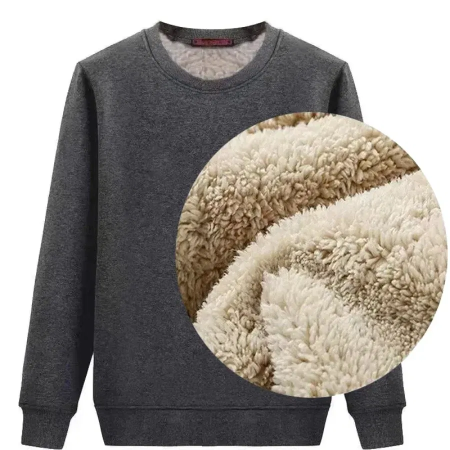 Color: black, Size: XXXL - Winter Men Fleece Sweatshirts Keep Warm Underwear Casual Solid Color Pullover Lambswool O-neck Thickened Thermal Underwear Tops