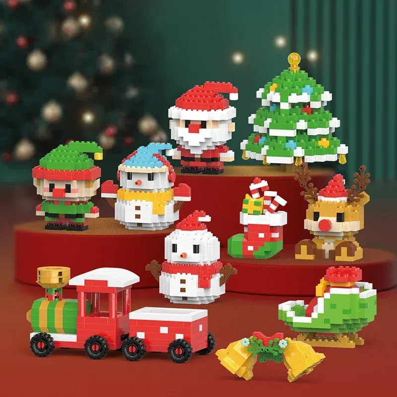 Color: plum - Santa Claus Building Blocks Christmas Bricks Gift Kids Toy Home Decoration Micro Particle Bricks Diy Assembly Games Xmas Gift