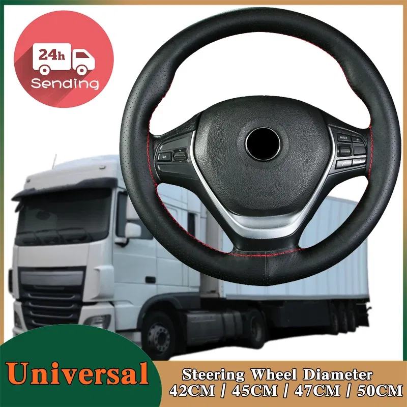 Color Name: Red - DIY Extra Large Car Steering Wheel Braid Cover 42CM 45CM 47CM 50CM Microfiber Leather Soft Non-slip Auto Interior Accessories