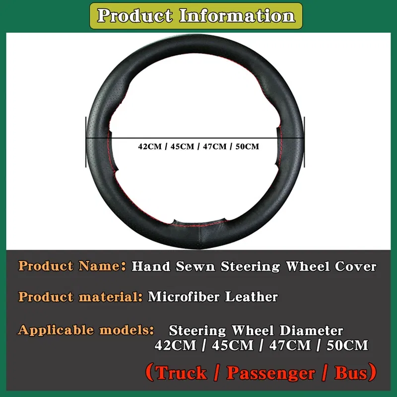 Color Name: Red - DIY Extra Large Car Steering Wheel Braid Cover 42CM 45CM 47CM 50CM Microfiber Leather Soft Non-slip Auto Interior Accessories