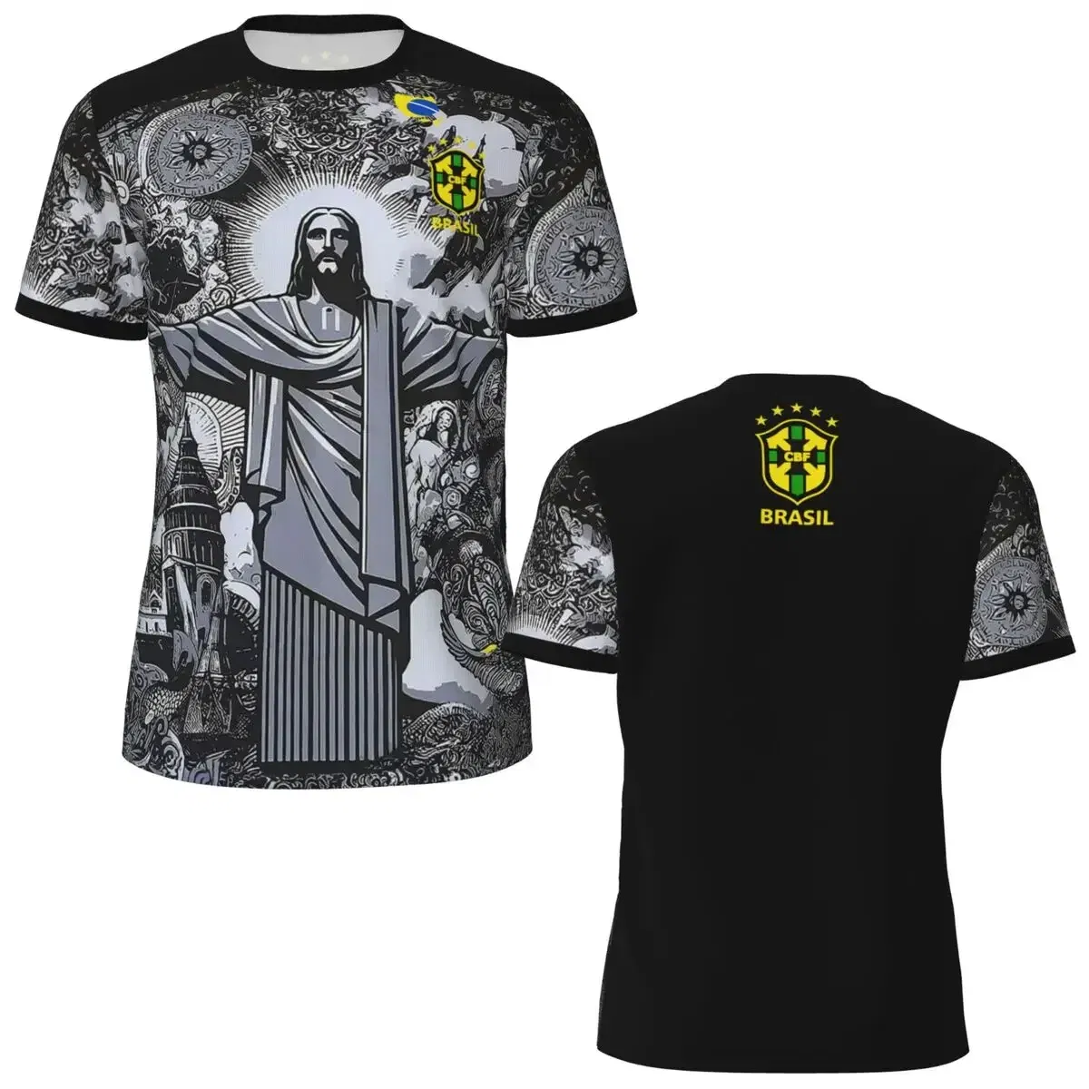 Color: black, Size: XS - 2024 Brazil Jesus Christ The Redeemer Special Edition Football Jerseys Breathable For Adult Children Soccer Traning Tops Shirts