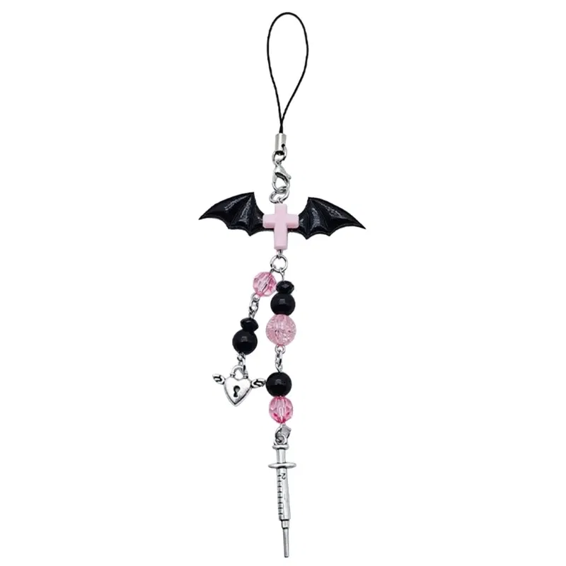 Color: Ivory - Goth Y2K Phone Charm Pendant Kawaii-Key Chain For Bag Cute Accessory Women Guitar Strap Lanyard Beaded Keychain Pendant
