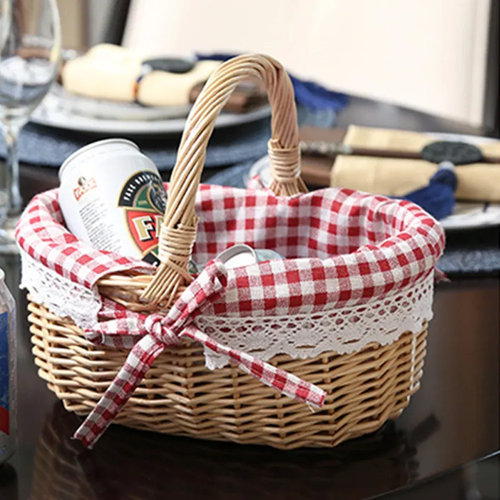 Color: WHITE - Basket Storage Wicker Woven Picnic Flower Willow Baskets With For  Bread Fruit Handles Handheld Flowers Kitchen Vegetable Easter