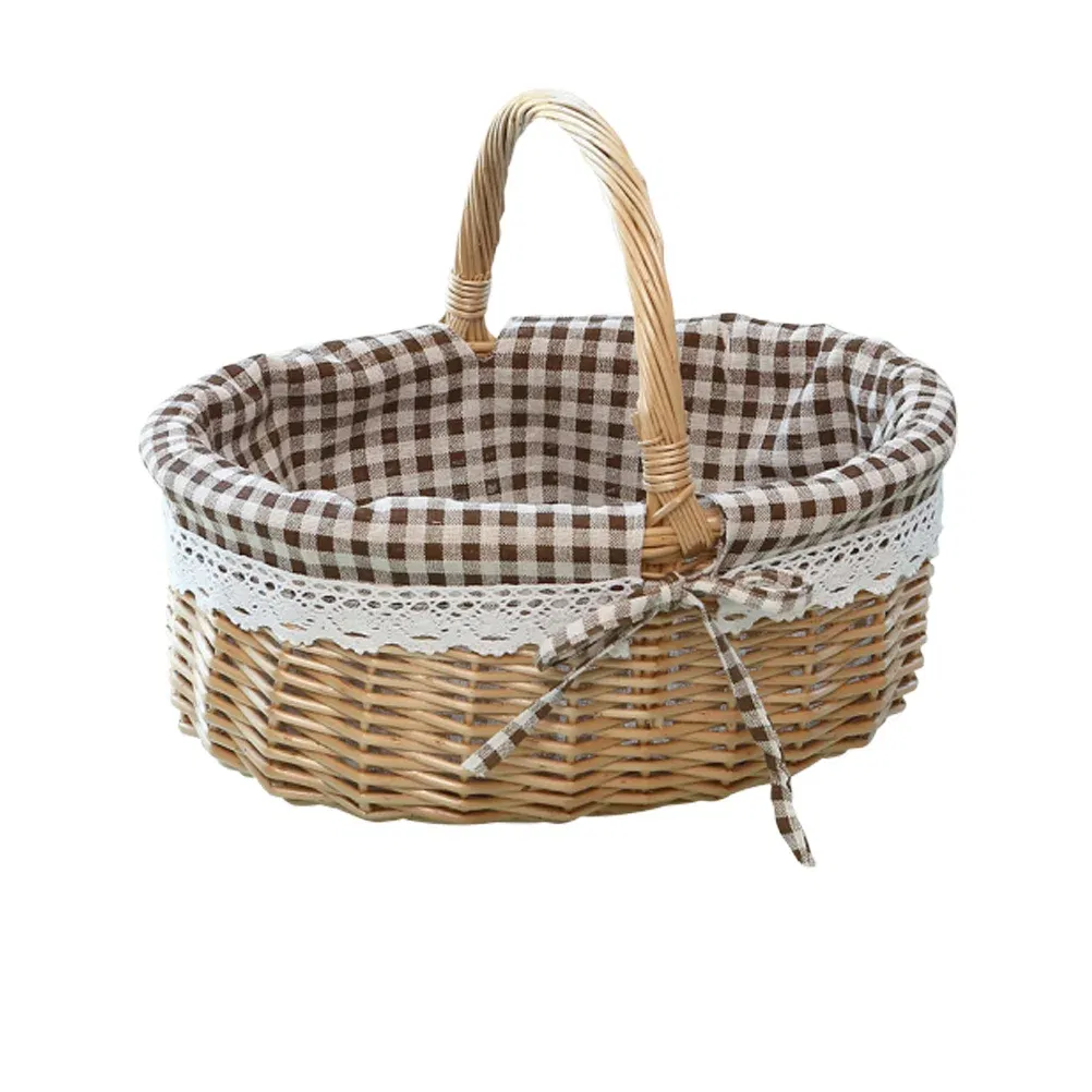 Color: WHITE - Basket Storage Wicker Woven Picnic Flower Willow Baskets With For  Bread Fruit Handles Handheld Flowers Kitchen Vegetable Easter