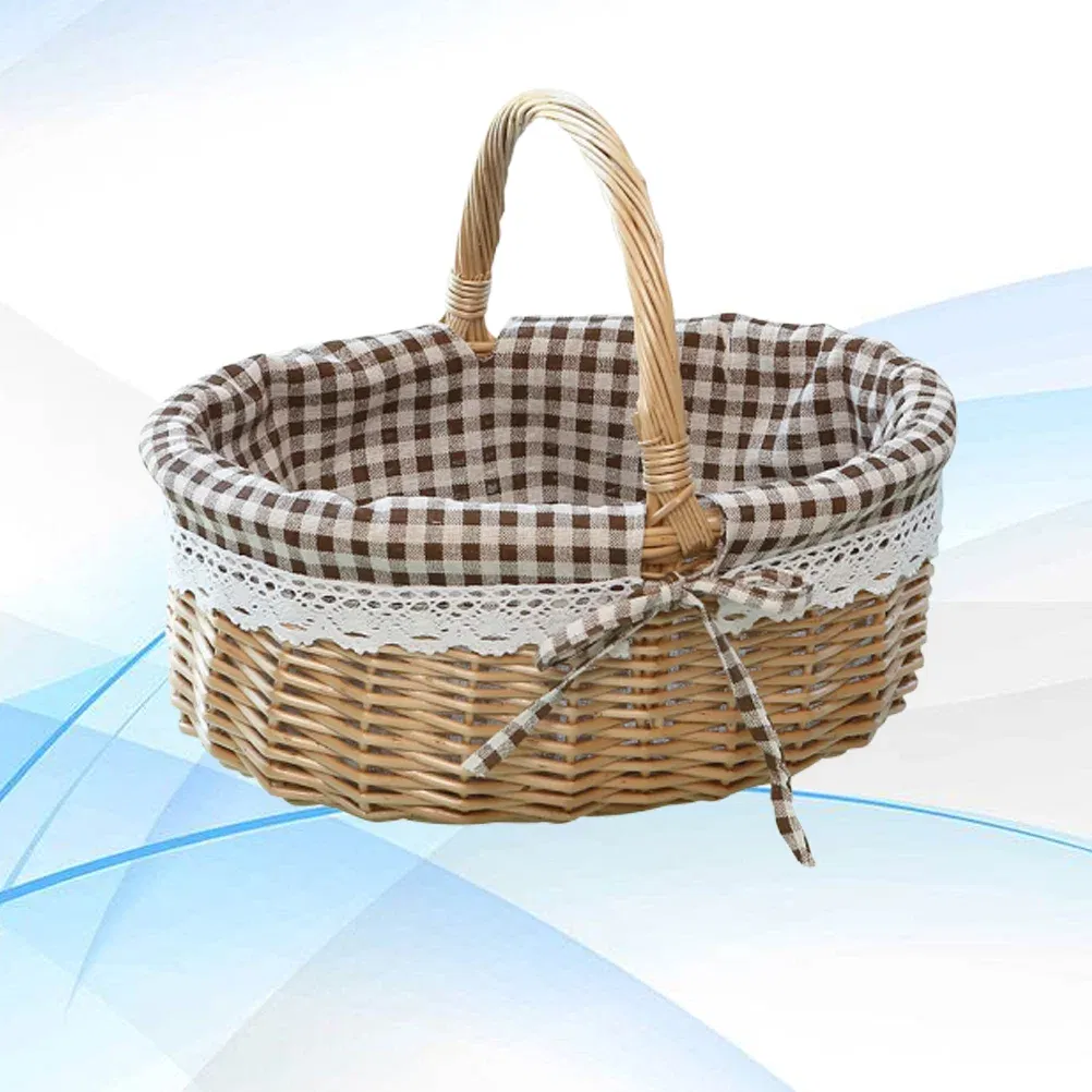 Color: WHITE - Basket Storage Wicker Woven Picnic Flower Willow Baskets With For  Bread Fruit Handles Handheld Flowers Kitchen Vegetable Easter