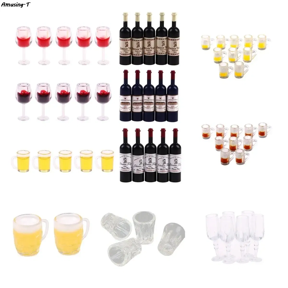 Color: WHITE - 2/4/5/10pcs Miniature Resin beer cups Red Wine bottles Model Kitchen Furniture Accessory dinnerware Dollhouse Summer Must