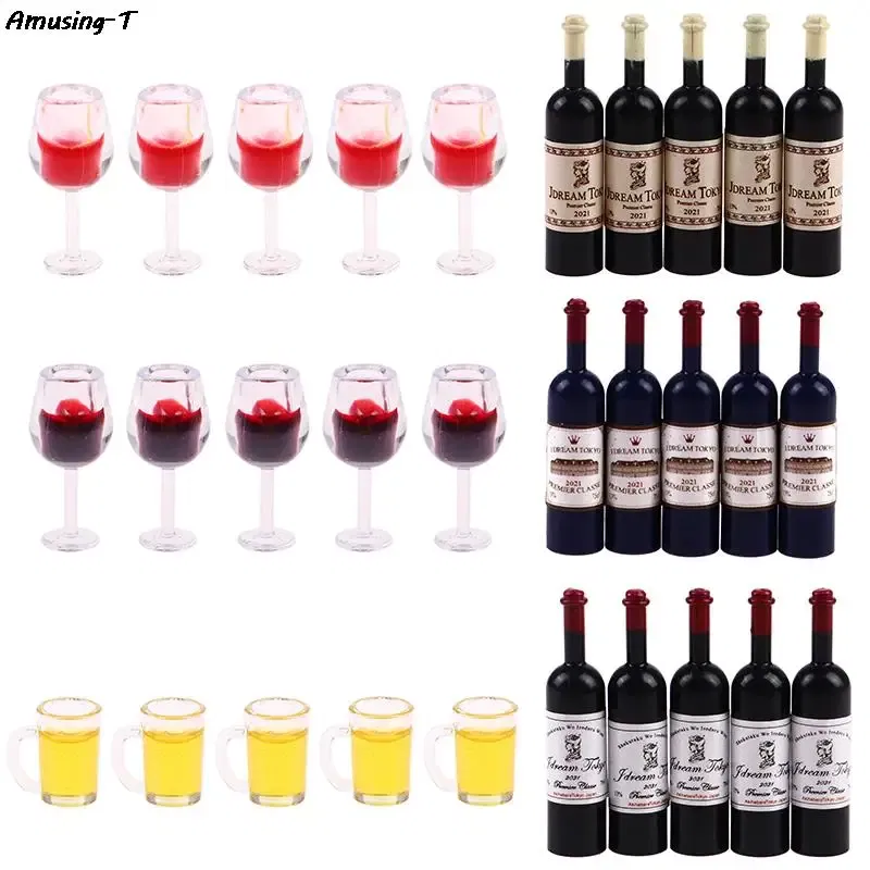 Color: WHITE - 2/4/5/10pcs Miniature Resin beer cups Red Wine bottles Model Kitchen Furniture Accessory dinnerware Dollhouse Summer Must