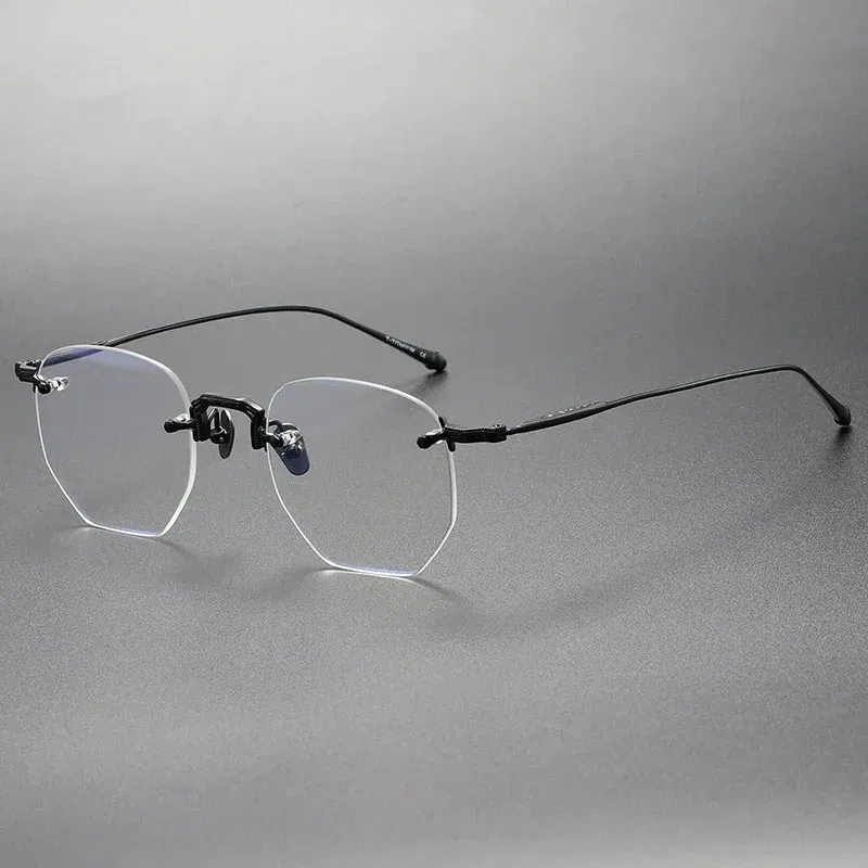 Belight Optical Japan Design Irregular Shape Ultra Light Pure Titanium Rimless Frame  Men Prescription Eyeglasses Eyewear M3104