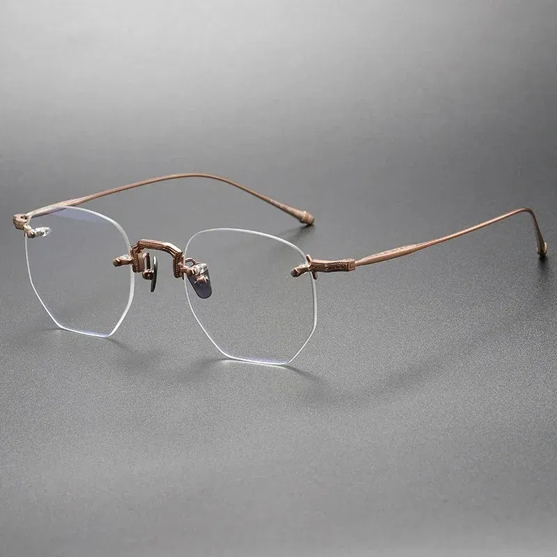 Belight Optical Japan Design Irregular Shape Ultra Light Pure Titanium Rimless Frame  Men Prescription Eyeglasses Eyewear M3104