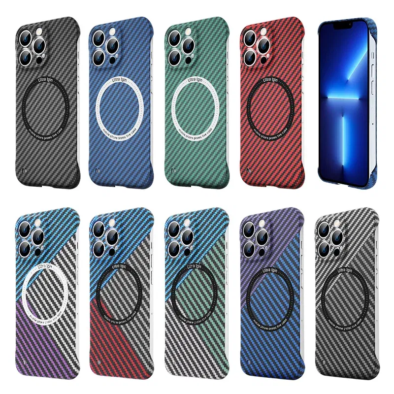 Color: Red, Material: EVA - Luxury Carbon Fiber for iPhone 11 14 Plus 12 13 Pro Max Magsafe Case Magnetic Wireless Hard Thin Slim Cover for iPhone 13 14 Max