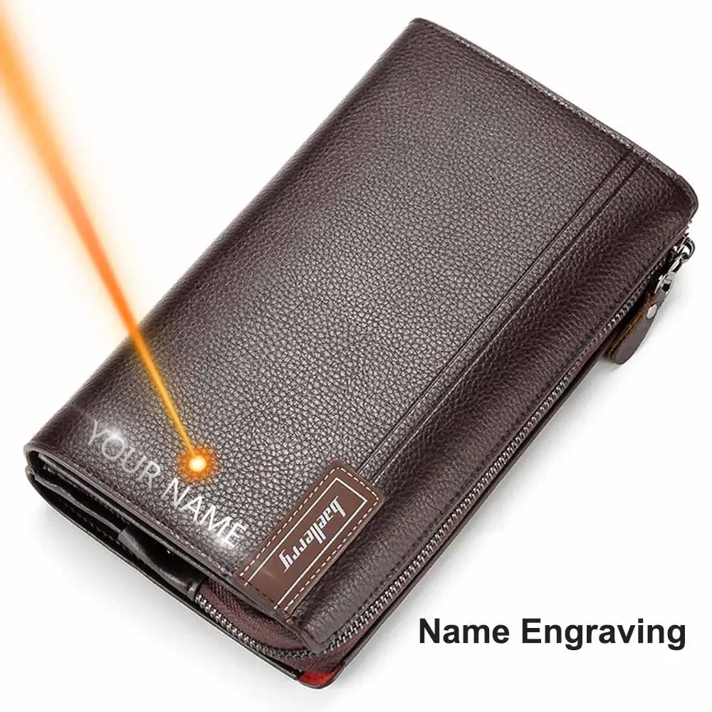 Color: Burgundy - Baellerry Men Clutch Bag Large Capacity Men Wallets Cell Phone Pocket Passcard Pocket High Quality Multifunction Wallet For Men