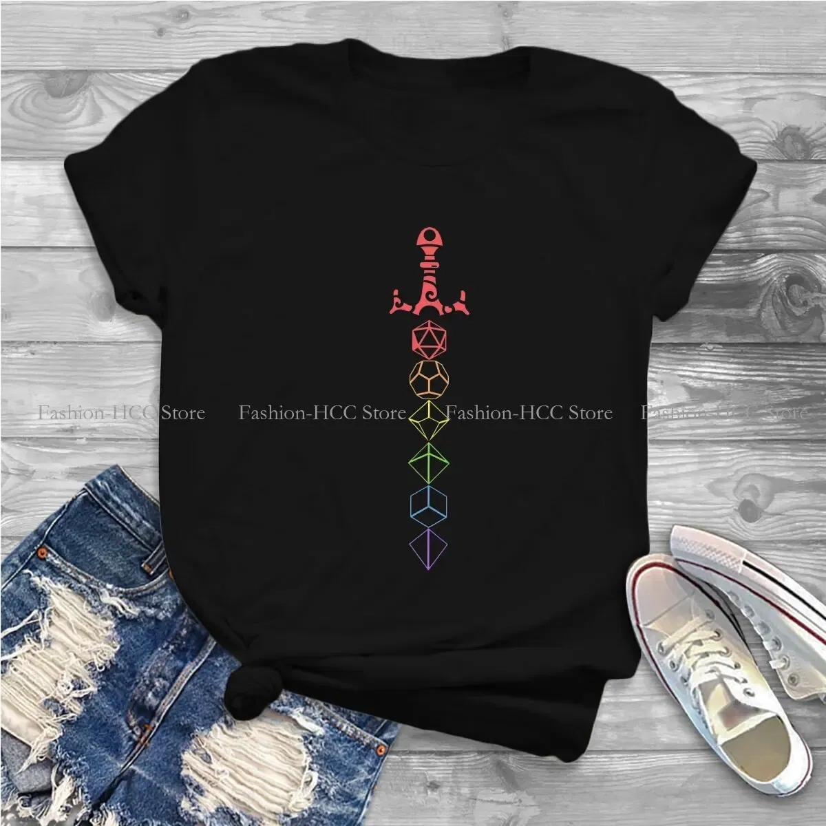 Color: WHITE, Size: L - Rainbow Dice Sword Tabletop RPG Gaming Unique Polyester TShirt DND Game Top Quality Hip Hop Graphic T Shirt Stuff