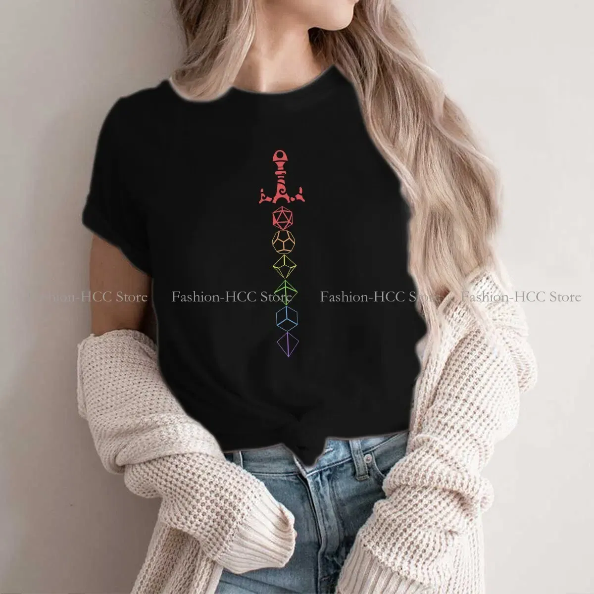 Color: WHITE, Size: L - Rainbow Dice Sword Tabletop RPG Gaming Unique Polyester TShirt DND Game Top Quality Hip Hop Graphic T Shirt Stuff