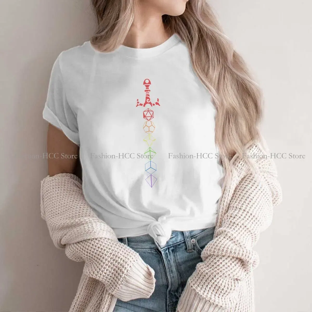 Color: WHITE, Size: L - Rainbow Dice Sword Tabletop RPG Gaming Unique Polyester TShirt DND Game Top Quality Hip Hop Graphic T Shirt Stuff