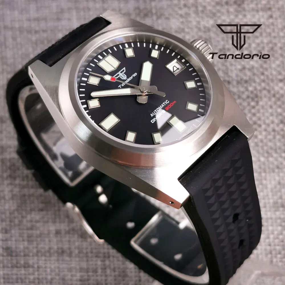 Color: BRONZE - Tandorio Black/Blue/Green Sunburst Dial NH35A 38mm Automatic Men's Watch 200M Brushed Case AR Sapphire Crystal Rubber Strap