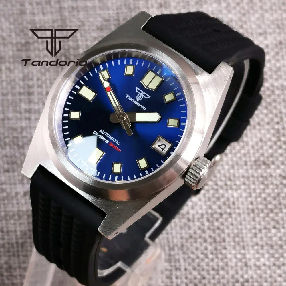 Color: BRONZE - Tandorio Black/Blue/Green Sunburst Dial NH35A 38mm Automatic Men's Watch 200M Brushed Case AR Sapphire Crystal Rubber Strap