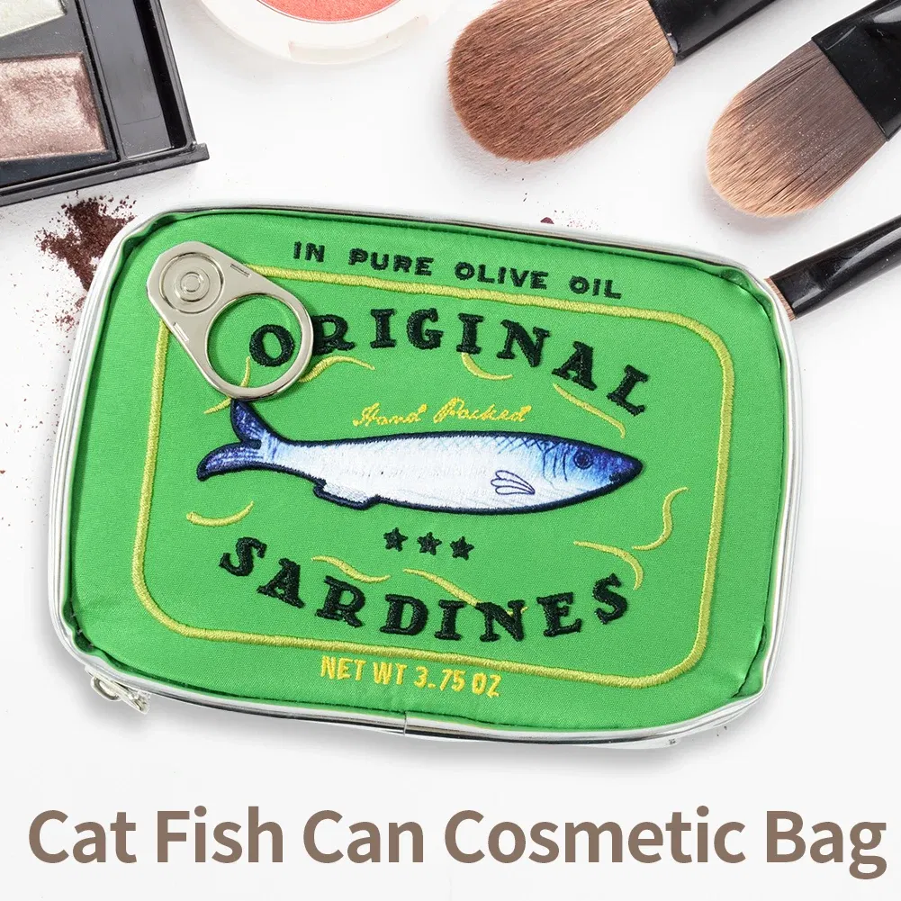 Color: Blue - Canned Sardines Style Storage Bag Cute Bath Travel Bag Creative Portable Fashion Zipper Multi-function Soft for Weekend Vacation