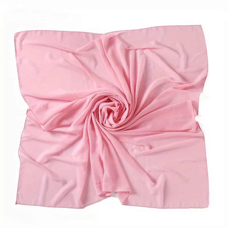 Color: WHITE, Size: One Size - A Pure Color Silk Scarves Imitation Silk Stripes Fashion Shawl Sunscreen Scarves Chiffon Scarf 110 * 110 CM