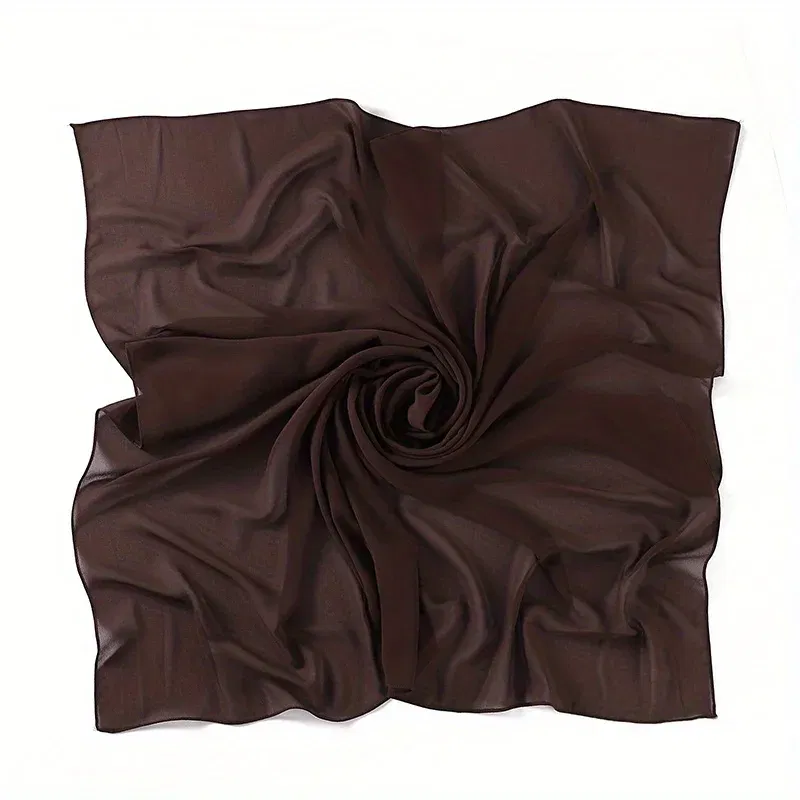 Color: WHITE, Size: One Size - A Pure Color Silk Scarves Imitation Silk Stripes Fashion Shawl Sunscreen Scarves Chiffon Scarf 110 * 110 CM