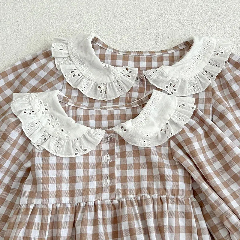 Color: Red, Kid Size: 2T - Spring Autumn Kids Baby Girls Long Sleeve Sweet Doll Collar Plaid Princess Dress Kids Baby Girls Dress Children Clothes Dress