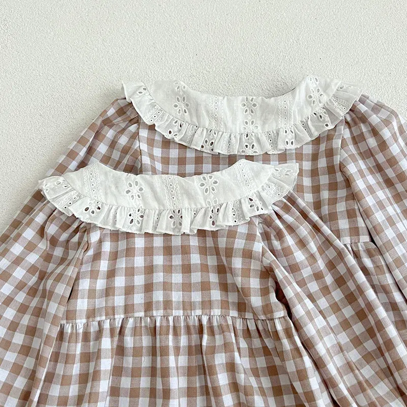 Color: Red, Kid Size: 2T - Spring Autumn Kids Baby Girls Long Sleeve Sweet Doll Collar Plaid Princess Dress Kids Baby Girls Dress Children Clothes Dress