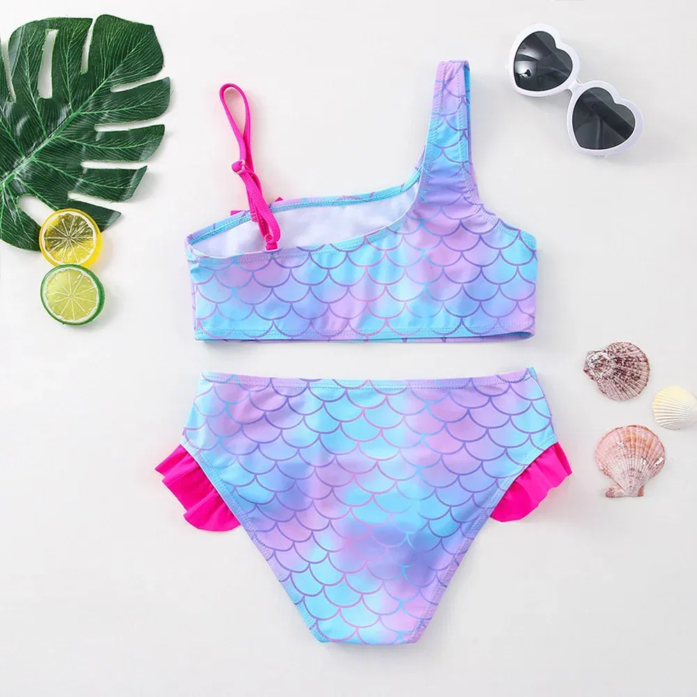 Color: SKY BLUE, Size: XS - Lilo Stitch Girls Swimsuit One-Piece Bathing Suits Kids Wear Fashion Mermaid Fish Children's Dresses Summer Swimwear Beach Suit