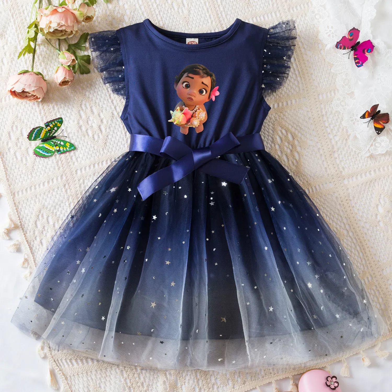 Color: Brown, Size: XL - Moana Summer Toddler Girl Dress Princess Star Baby Girls Clothes Tulle Tutu Dress for Children Party Dress 2-6Y