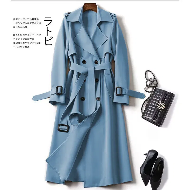 Color: Beige, Size: XL - Autumn Winter Long Sleeve Trench Coat For Women 2024 Fashion Loose Office Lady Long Outerwears Jacket Coats Female Clothing