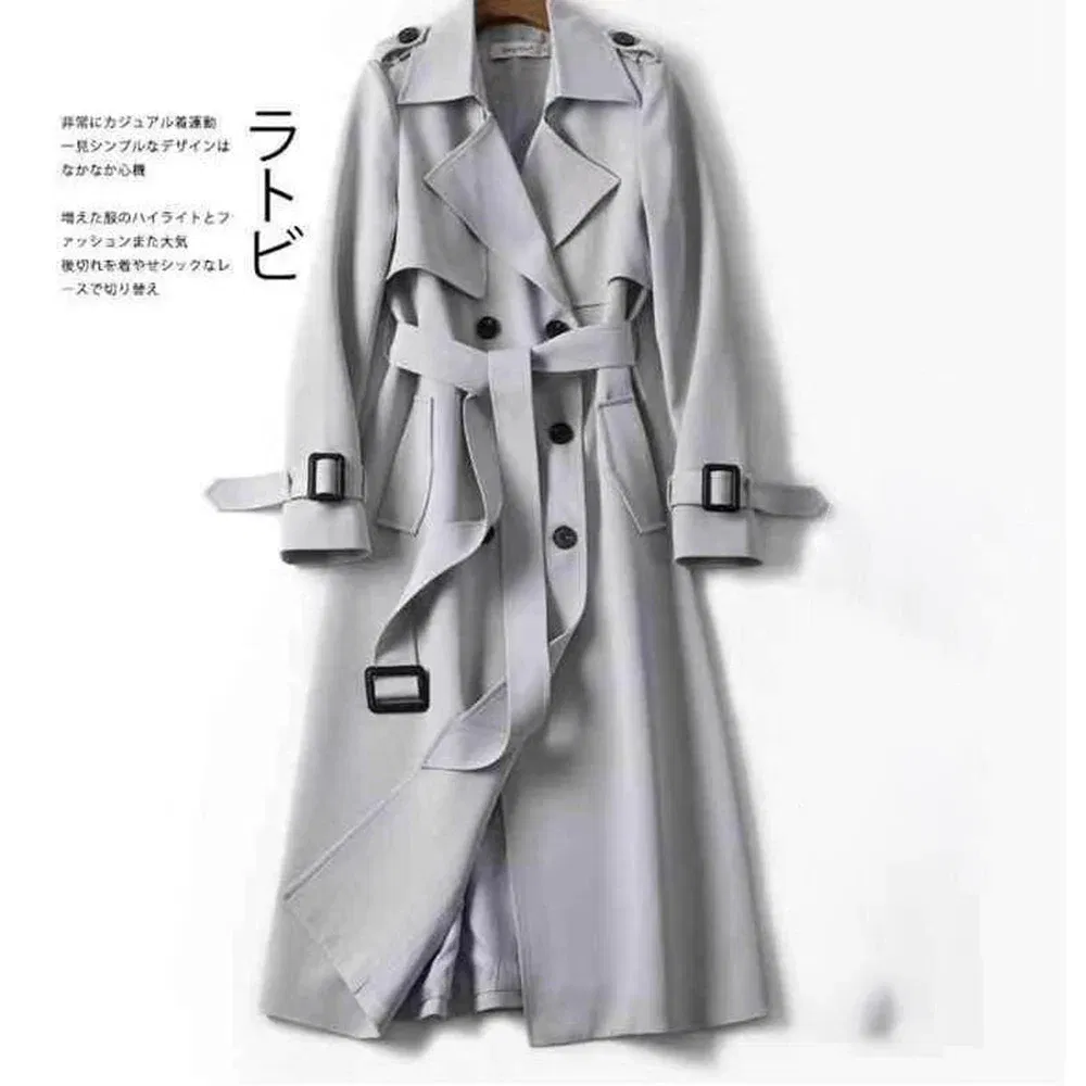 Color: Beige, Size: XL - Autumn Winter Long Sleeve Trench Coat For Women 2024 Fashion Loose Office Lady Long Outerwears Jacket Coats Female Clothing