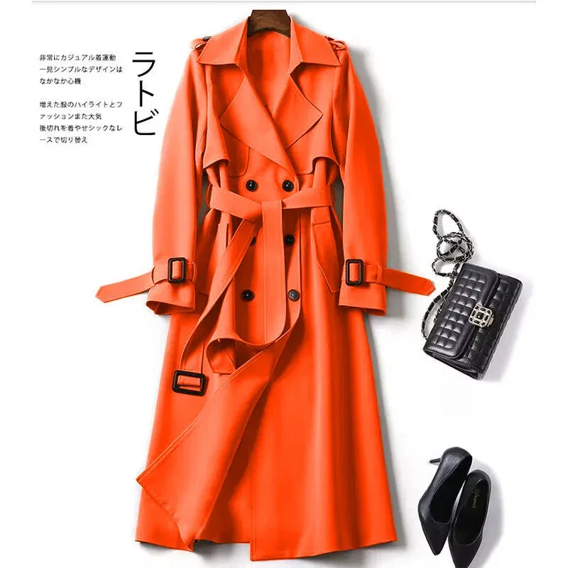 Color: Beige, Size: XL - Autumn Winter Long Sleeve Trench Coat For Women 2024 Fashion Loose Office Lady Long Outerwears Jacket Coats Female Clothing