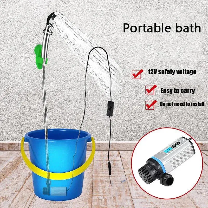 Color: Yellow - Portable Car Washer 12V Camping Shower Car Shower High Pressure Power Washer Electric Pump for Outdoor Camping Travel