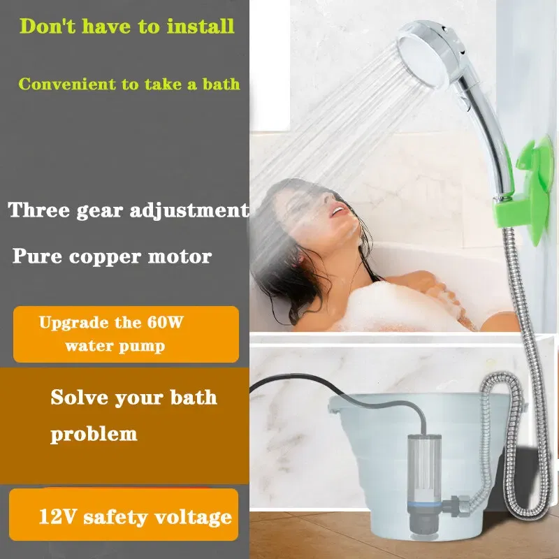 Color: Yellow - Portable Car Washer 12V Camping Shower Car Shower High Pressure Power Washer Electric Pump for Outdoor Camping Travel