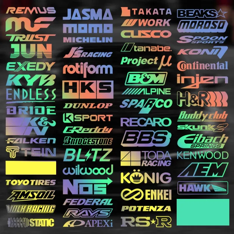 Color: Green - 15CM Motorcycle stickers Random 15pcs Racing Sponsor Set Cool Reflective Car Vinyl Decal for JDM EDM Race Turbo Drift - 61Styles