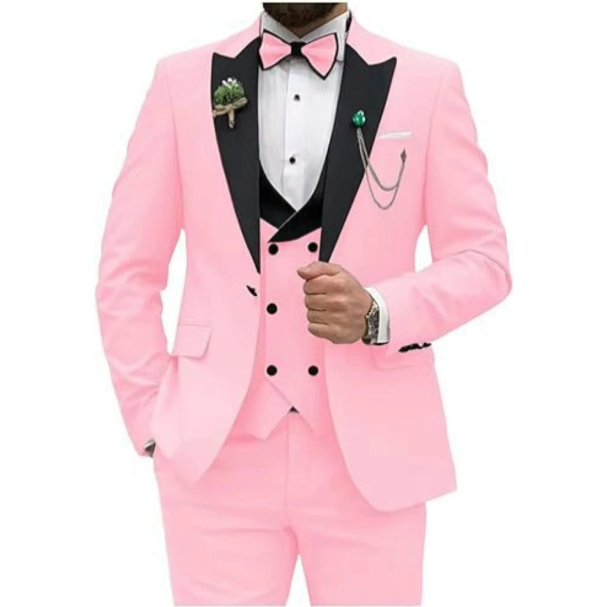 Color: Blue, Size: XXL - Men Suit Colorful Luxury Blazer Vest And Pant Sets 3 Piece Birthday Dress Business  Prom Evening Party Costumes High Quality