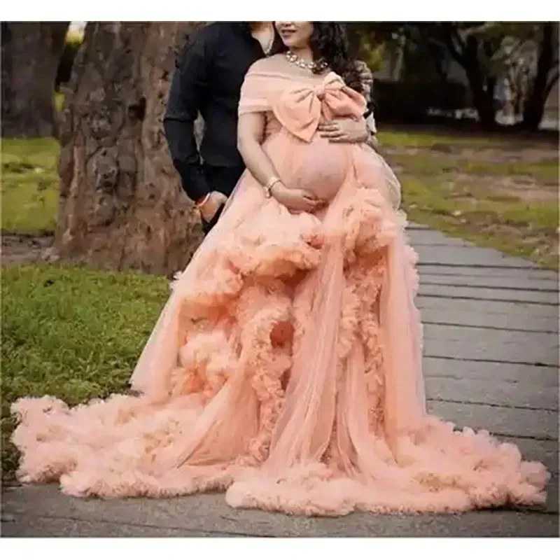 Color: Lotus Color, Maternity Size: 12, Ships From: CHINA - BIG BOW Tulle Ruffle maternity dresses photoshoot baby shower п?»?°?‚ь?µ д?»я ?±?µр?µм?µнн?‹?… فس?§تي?†