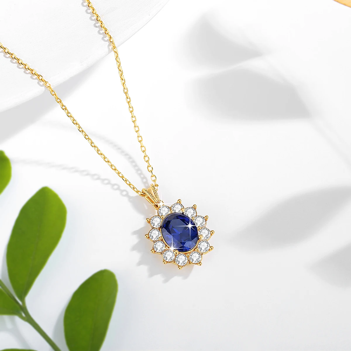 Gem Color: WHITE, Ships From: CHINA - Szjinao Real Blue Corundum18k Gold Necklace With Certificate Women Princess Kate Pendant K Gold Jewelry AU750 Stamp Wedding Gift
