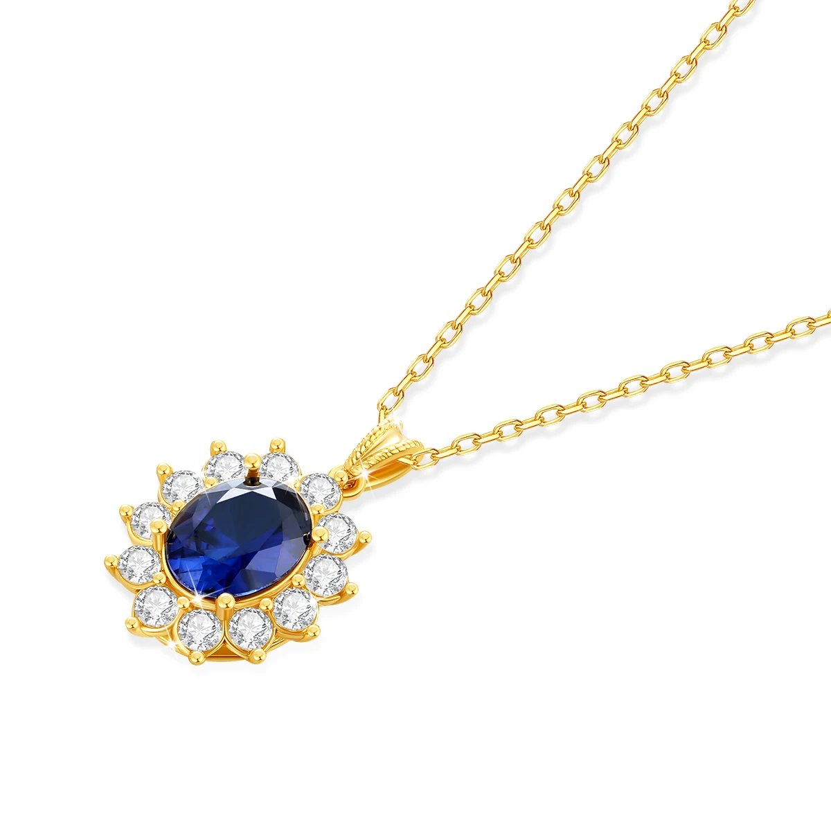 Gem Color: WHITE, Ships From: CHINA - Szjinao Real Blue Corundum18k Gold Necklace With Certificate Women Princess Kate Pendant K Gold Jewelry AU750 Stamp Wedding Gift