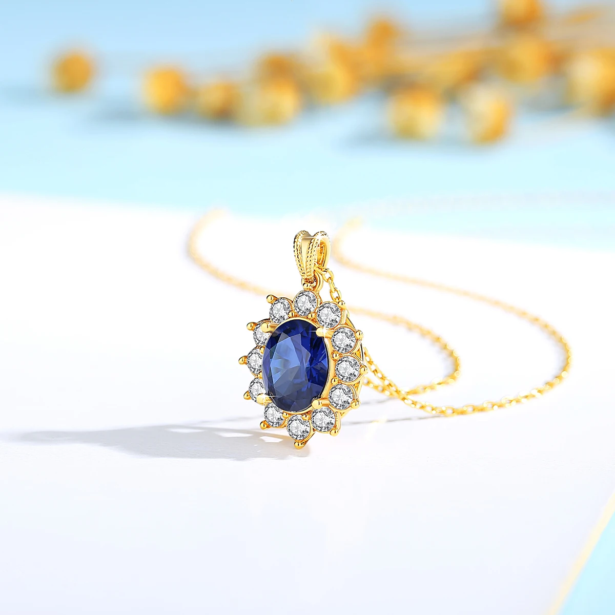 Gem Color: WHITE, Ships From: CHINA - Szjinao Real Blue Corundum18k Gold Necklace With Certificate Women Princess Kate Pendant K Gold Jewelry AU750 Stamp Wedding Gift