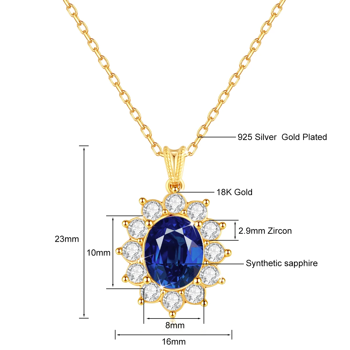 Gem Color: WHITE, Ships From: CHINA - Szjinao Real Blue Corundum18k Gold Necklace With Certificate Women Princess Kate Pendant K Gold Jewelry AU750 Stamp Wedding Gift