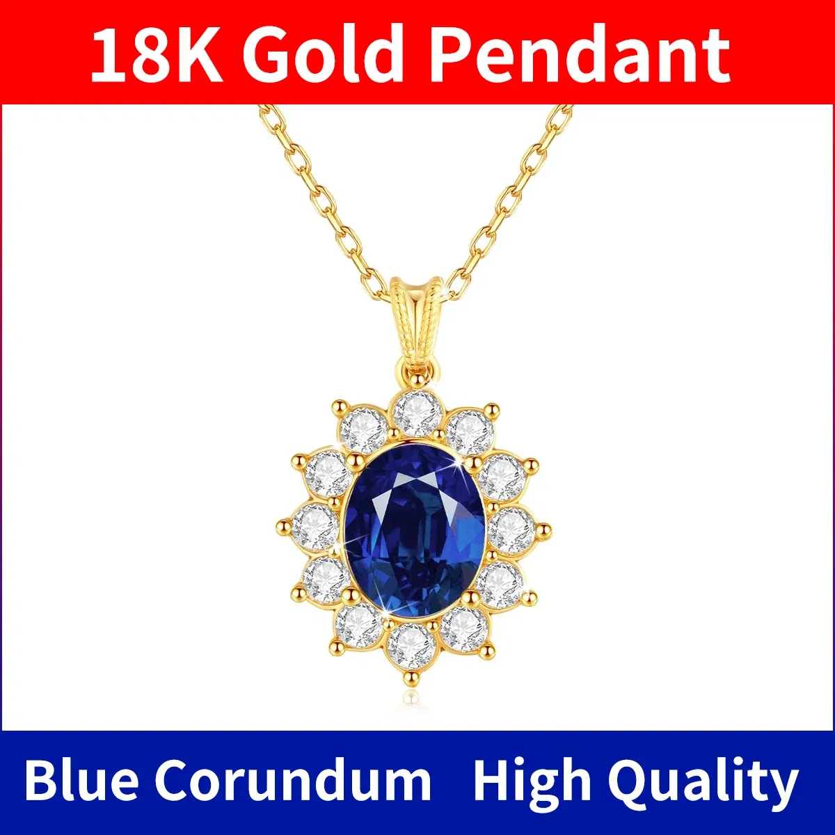 Gem Color: WHITE, Ships From: CHINA - Szjinao Real Blue Corundum18k Gold Necklace With Certificate Women Princess Kate Pendant K Gold Jewelry AU750 Stamp Wedding Gift