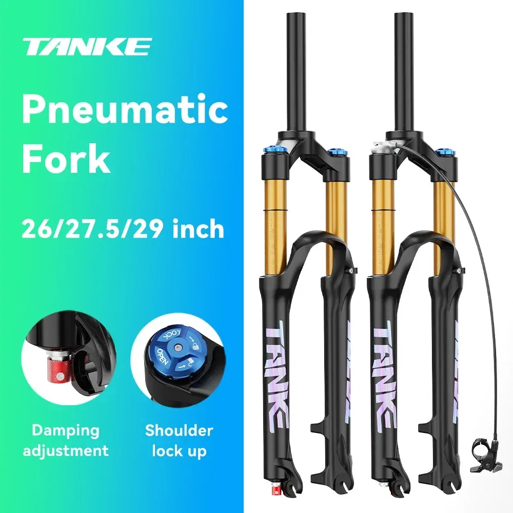 Color: Red - TANKE Bike Fork Rebound Adjustable MTB Air Front Suspension 26/27.5/29 Inch 120mm Travel Quick Release Fork Bicycle Accessories