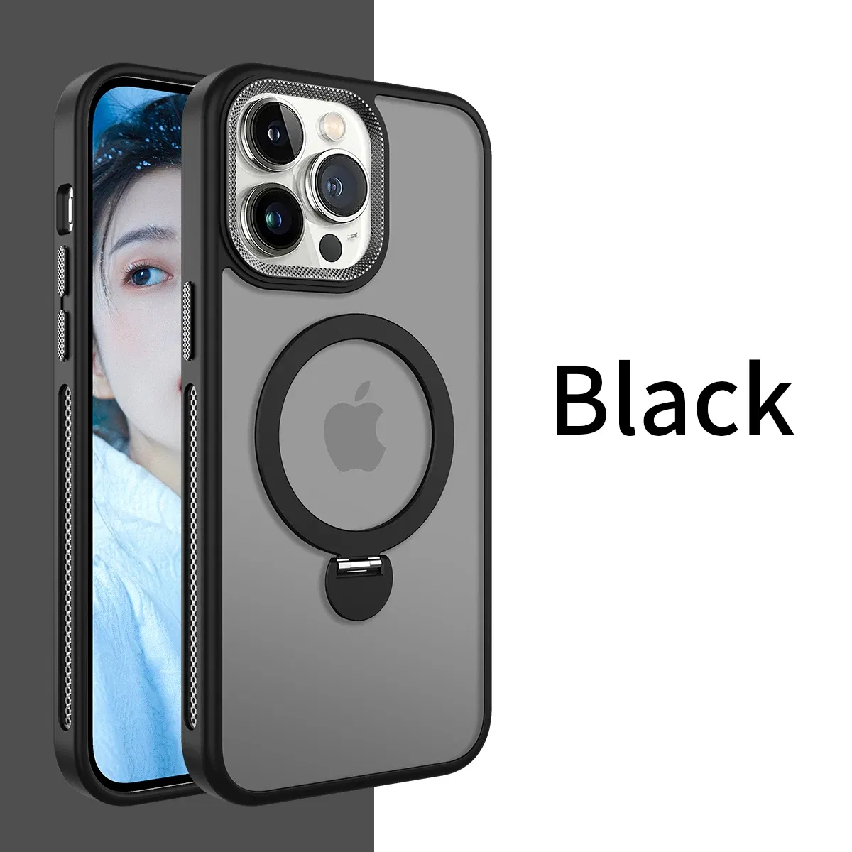 Color: black, Material: ABS - For iPhone 15 Pro Max 360?° Rotation Magnetic Holder Stand Matte Phone Case For iPhone 11 12 13 14 15 Plus Heat Dissipation Cover